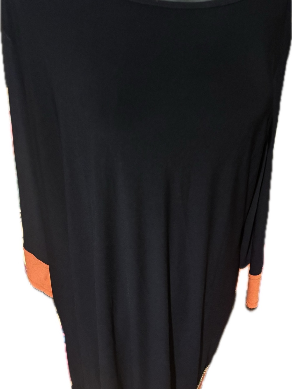 Dress Barn Black Midi Dress with Orange Cuff and Hem Accents 20